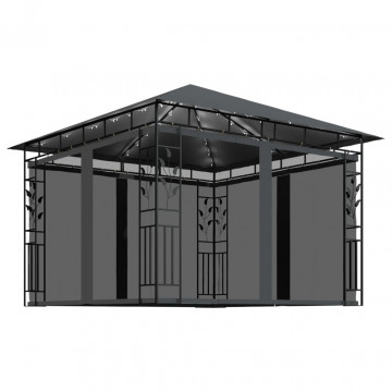 Pavilion cu plasă anti-țânțari&lumini LED, antracit, 3x3x2,73 m - Img 2