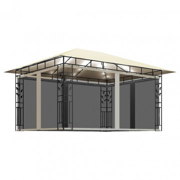 Pavilion cu plasă anti-țânțari & lumini LED crem 4x3x2,73m - Img 2