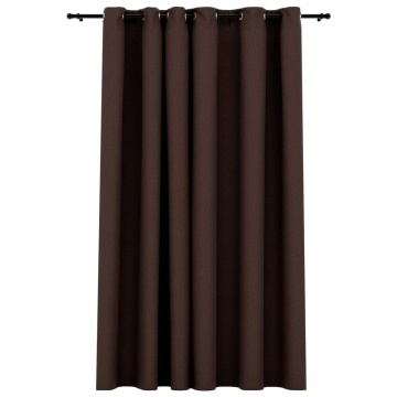 Perdea opacă, aspect pânză, cu ocheți, gri taupe, 290x245 cm - Img 2