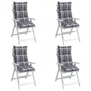 Perne scaun cu spătar înalt, 4 buc., gri, carouri textil oxford - Img 3