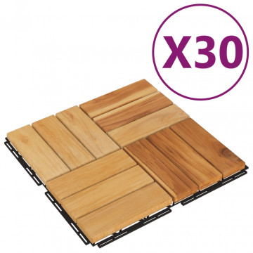 Plăci de pardoseală, 30 buc., 30x30 cm, lemn masiv de tec - Img 2