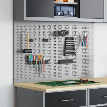 Plăci perforate 2 piese cu 8 accesorii, Gri, 50x60 cm, Oțel - Img 1