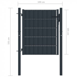 Poartă de gard, antracit, 100x101 cm, PVC și oțel - Img 4