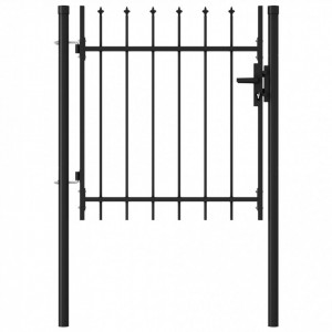 Poartă de gard cu o ușă, vârf ascuțit, negru, 1 x 1 m, oțel - Img 1