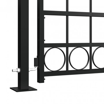 Poartă de gard cu vârf arcuit și 2 stâlpi, negru, 105 x 204 cm - Img 3