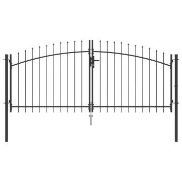 Poarta de Grădină cu Vârf de Lancelot Dublă Rotație Gri 150x300 cm Oțel - Img 2