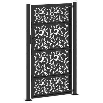 Poarta de gradina neagra 105x180 cm Design cu frunze de otel - Img 5