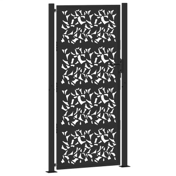 Poarta de gradina neagra 105x205 cm Design cu frunze de otel - Img 2