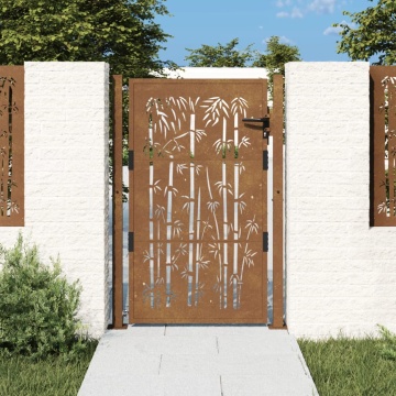 Poartă pentru grădină, 105x130 cm, oțel corten, model bambus - Img 1