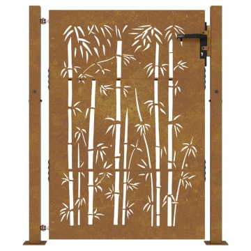 Poartă pentru grădină, 105x155 cm, oțel corten, model bambus - Img 4