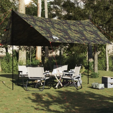 Prelată de camping, camuflaj, 462x306x211 cm, impermeabilă - Img 1