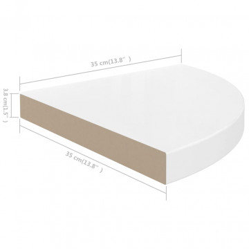 Raft colțar de perete, alb extralucios, 35x35x3,8 cm, MDF - Img 6