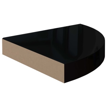 Raft colțar de perete, negru extralucios, 25 x 25 x 3,8 cm, MDF - Img 3