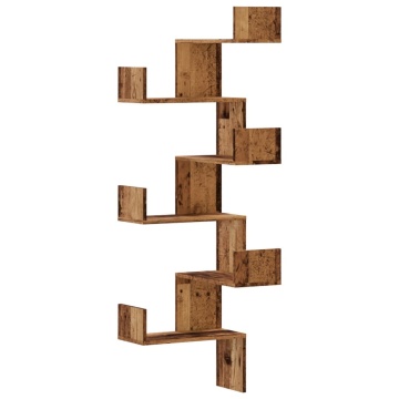 Raft colțar perete lemn vechi 45x45x147 cm lemn prelucrat - Img 2