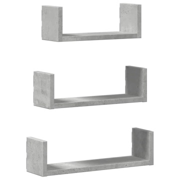 Raft de perete, 3 buc., gri beton, lemn prelucrat - Img 2