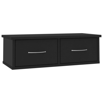 Raft de perete cu sertar, negru, 60x26x18,5 cm, lemn prelucrat - Img 2