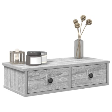 Raft de perete cu sertare Gri Sonoma 60x25x15 cm Lemn prelucrat - Img 1