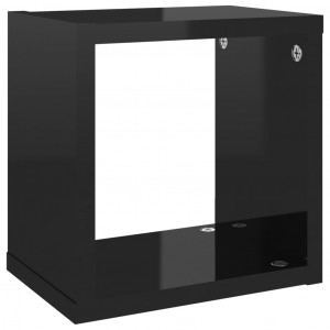 Raft de perete cub, 6 piese, negru extralucios, 22x15x22 cm PAL - Img 6