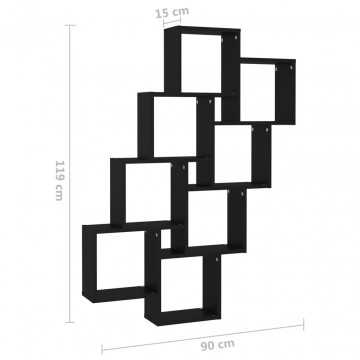 Raft de perete cub, negru, 90x15x119 cm, PAL - Img 5