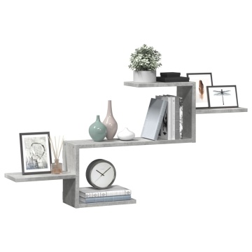 Raft de perete, gri beton, 104x15x49 cm , lemn prelucrat - Img 3