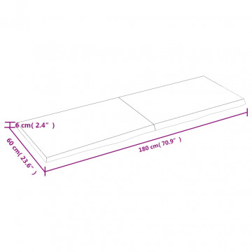 Raft de perete gri închis 180x60x6 cm lemn masiv stejar tratat - Img 6