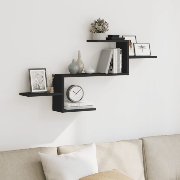 Raft de perete, negru, 104x15x49 cm, lemn prelucrat - Img 1
