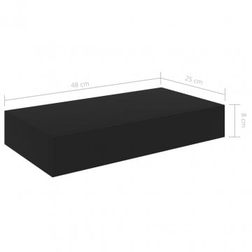 Raft de perete suspendat cu sertar, negru, 48 x 25 x 8 cm - Img 5