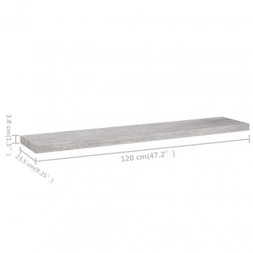 Raft de perete suspendat, gri beton, 120x23,5x3,8 cm, MDF - Img 6