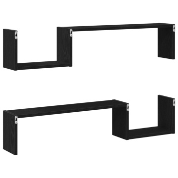 Raft montat pe perete 2 buc Negru Stejar 100x15x70 cm Lemn prelucrat - Img 4