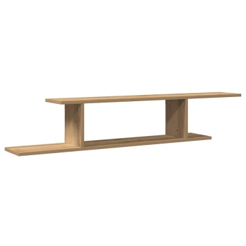 Raft TV montat pe perete stejar artizanal 125x18x23 cm lemn - Img 2