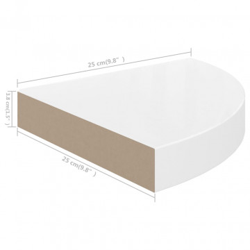 Rafturi colț perete, 2 buc., alb extralucios, 25x25x3,8 cm, MDF - Img 7