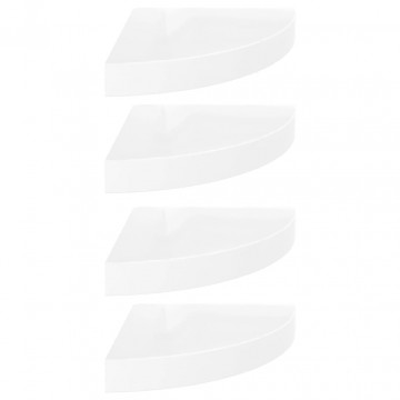 Rafturi colț perete, 4 buc., alb extralucios, 25x25x3,8 cm, MDF - Img 2