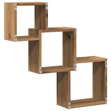 Rafturi cub perete stejar artizanal 68x15x68 cm, lemn prelucrat - Img 5