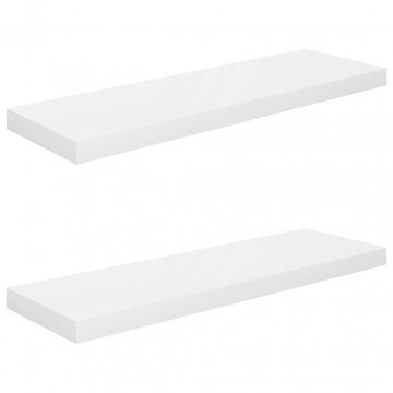 Rafturi de perete, 2 buc., alb extralucios, 80x23,5x3,8 cm, MDF - Img 2
