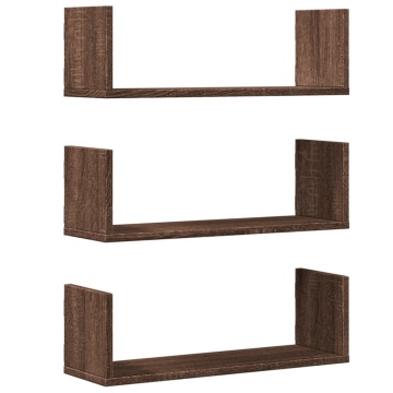 Rafturi de perete 3 buc. stejar maro 58x18x18 cm lemn prelucrat - Img 2