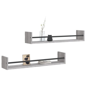 Rafturi de perete cu bare, 2 buc, gri sonoma, 80x16x14 cm - Img 3