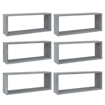 Rafturi de perete cub, 6 buc., gri sonoma, 60x15x23 cm, lemn - Img 2