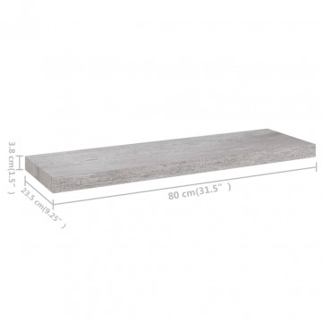 Rafturi de perete suspendate,2 buc,gri beton,80x23,5x3,8 cm,MDF - Img 7