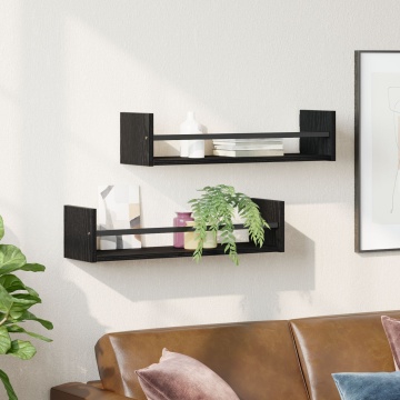 Rafturi pentru perete 2 buc Negru Stejar 60x16x14 cm Lemn aglomerat - Img 4