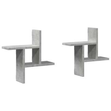 Rafturi perete, 2 buc., gri beton, 38x12x38 cm, lemn prelucrat - Img 2