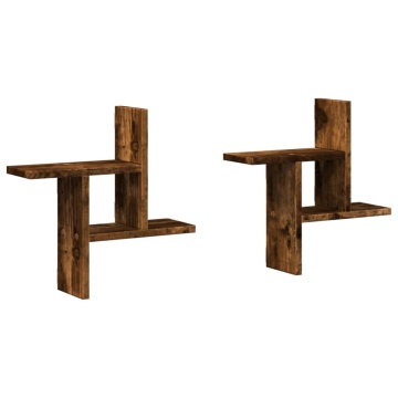 Rafturi perete 2 buc. stejar fumuriu 38x12x38 cm lemn prelucrat - Img 2