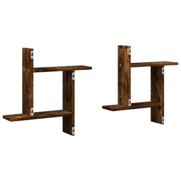 Rafturi perete 2 buc. stejar fumuriu 50x12x50 cm lemn prelucrat - Img 5