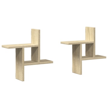 Rafturi perete 2 buc. stejar sonoma 38x12x38 cm lemn prelucrat - Img 2