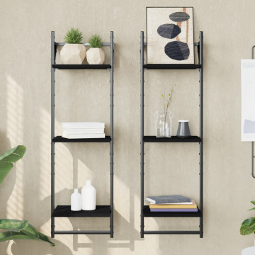 Rafturi perete 3 niveluri/bare 2 buc negru 30x25x100cm - Img 1