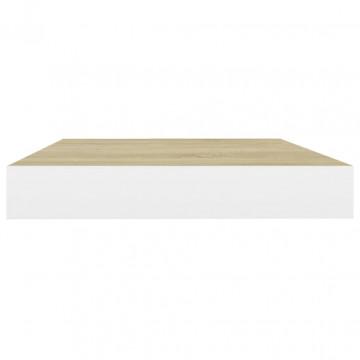 Rafturi perete suspendate 2 buc. alb/stejar 50x23x3,8cm MDF - Img 5