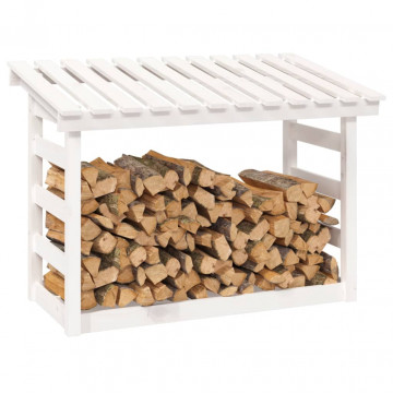 Rastel pentru lemne de foc, alb, 108x64,5x78 cm, lemn masiv pin - Img 4