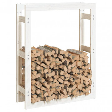 Rastel pentru lemne de foc, alb, 80x25x100 cm, lemn masiv pin - Img 4