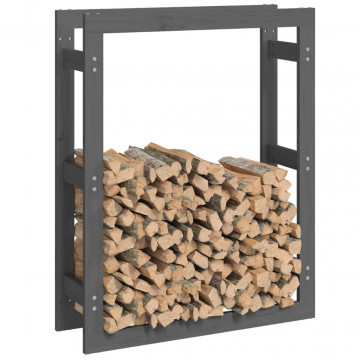 Rastel pentru lemne de foc, gri, 80x25x100 cm, lemn masiv pin - Img 4