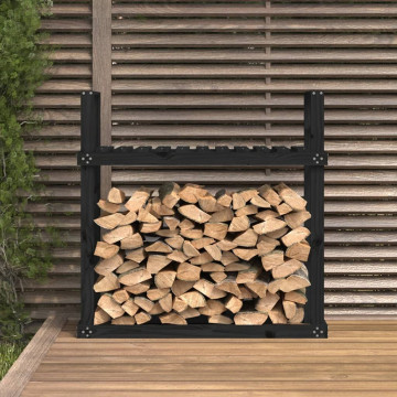 Rastel pentru lemne de foc negru 110x35x108,5 cm lemn masiv pin - Img 3