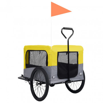 Remorcă bicicletă & cărucior 2-în-1 animale, galben și gri - Img 8